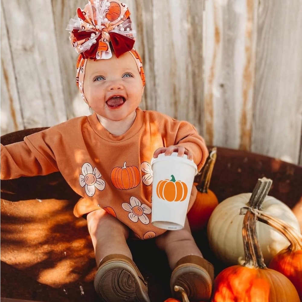🎃🧡💛🤎🤍🌼Baby Toddler FALL Halloween Sweatshirt Romper🌼🤍🤎💛🧡🎃